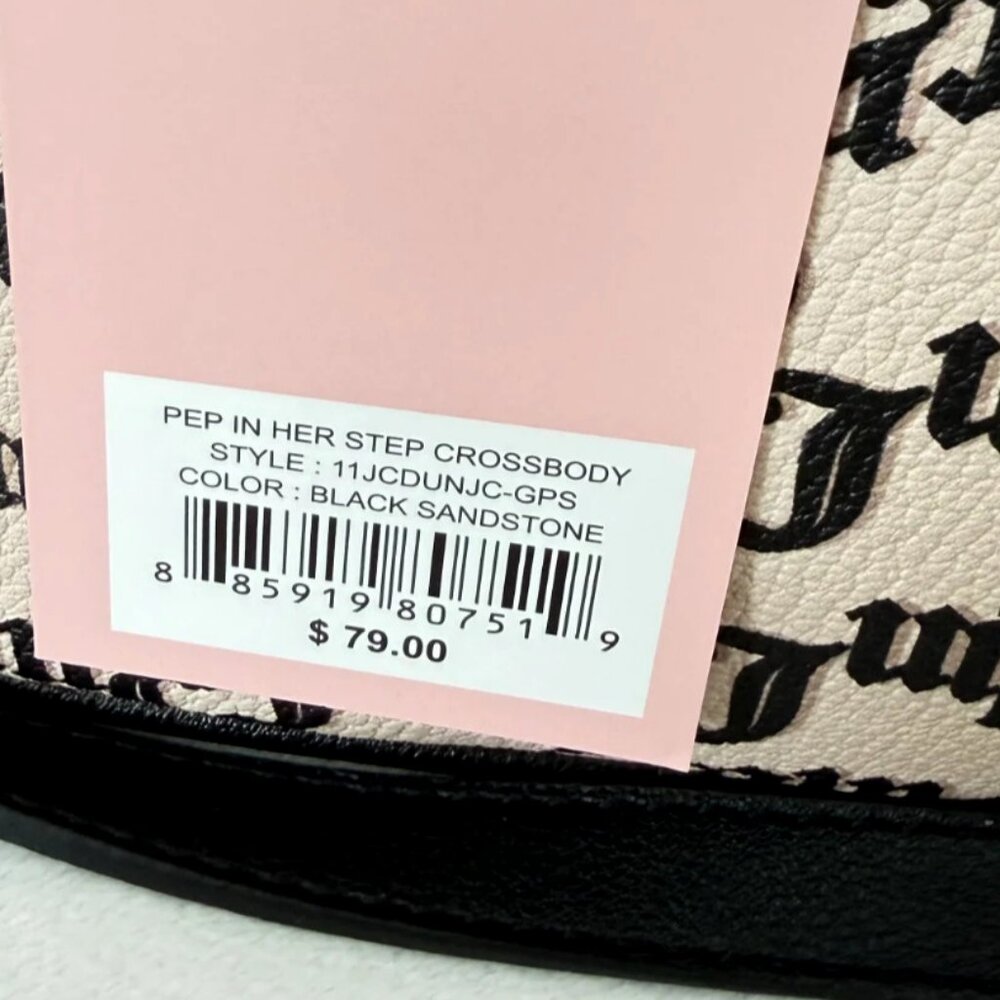 NWT Juicy Couture Gothic Logo Crossbody Satchel Bag Heart Charm Beige & Black - Picture 13 of 15